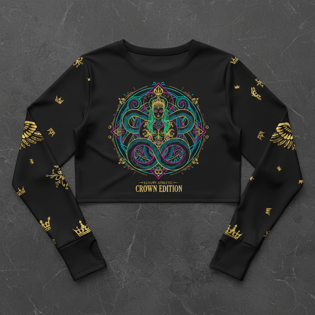 TITAN Women's Neon Serpent Goddess Mandala Long Sleeve Crop — Medusa Bloom Edition