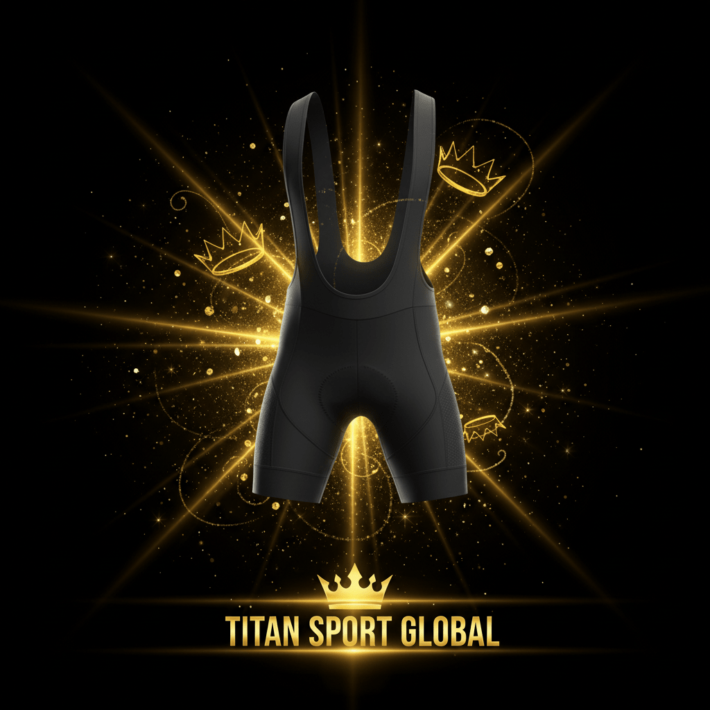 TITAN SPORT GLOBAL cycling shorts with gold crown branding on dark background