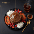 TITAN Ethiopian Teff Protein Pancakes Breakfast flat lay dark luxury