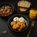 TITAN Portuguese Bacalhau Power Breakfast meal kit flat lay dark luxury