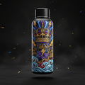TITAN Hydration Sports Bottle 32oz with lightning bolt and crown tattoo-style Crown Edition artwork in royal blue, purple and gold