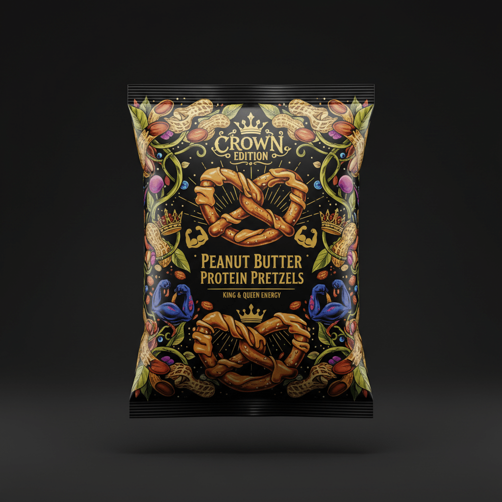 TITAN Protein Pretzel Peanut Butter — Crown Edition bold tattoo-style artwork