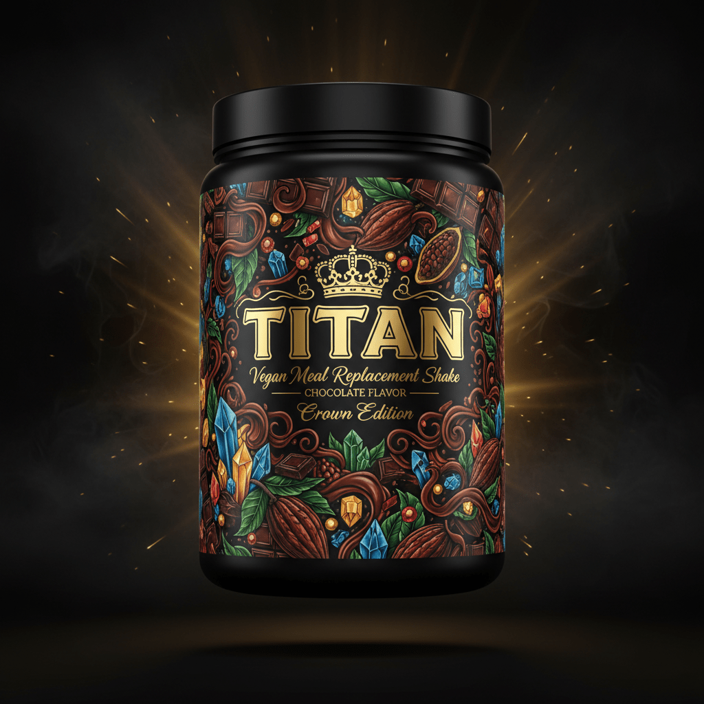 TITAN Vegan Meal Replacement Shake — Chocolate, Crown Edition tattoo-style artwork