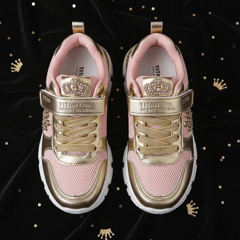 TITAN Kids Girls Sneaker Pink Gold Crown Edition