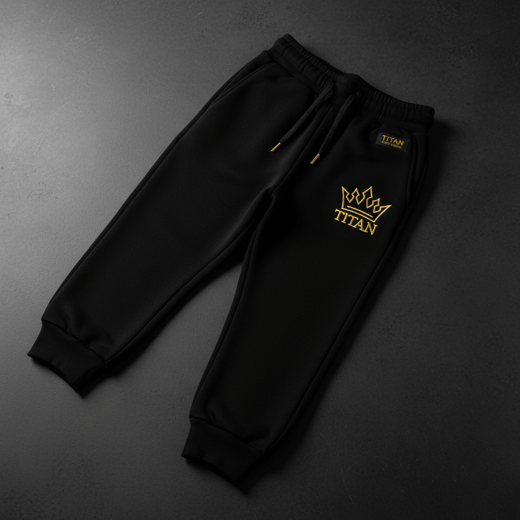 TITAN Kids Midnight Black Crown Sweatpants flat lay