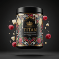 TITAN Pea Protein Powder — White Chocolate Raspberry, Crown Edition tattoo-style artwork
