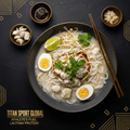 TITAN Laotian Fish Rice Noodle Soup Breakfast flat lay dark luxury