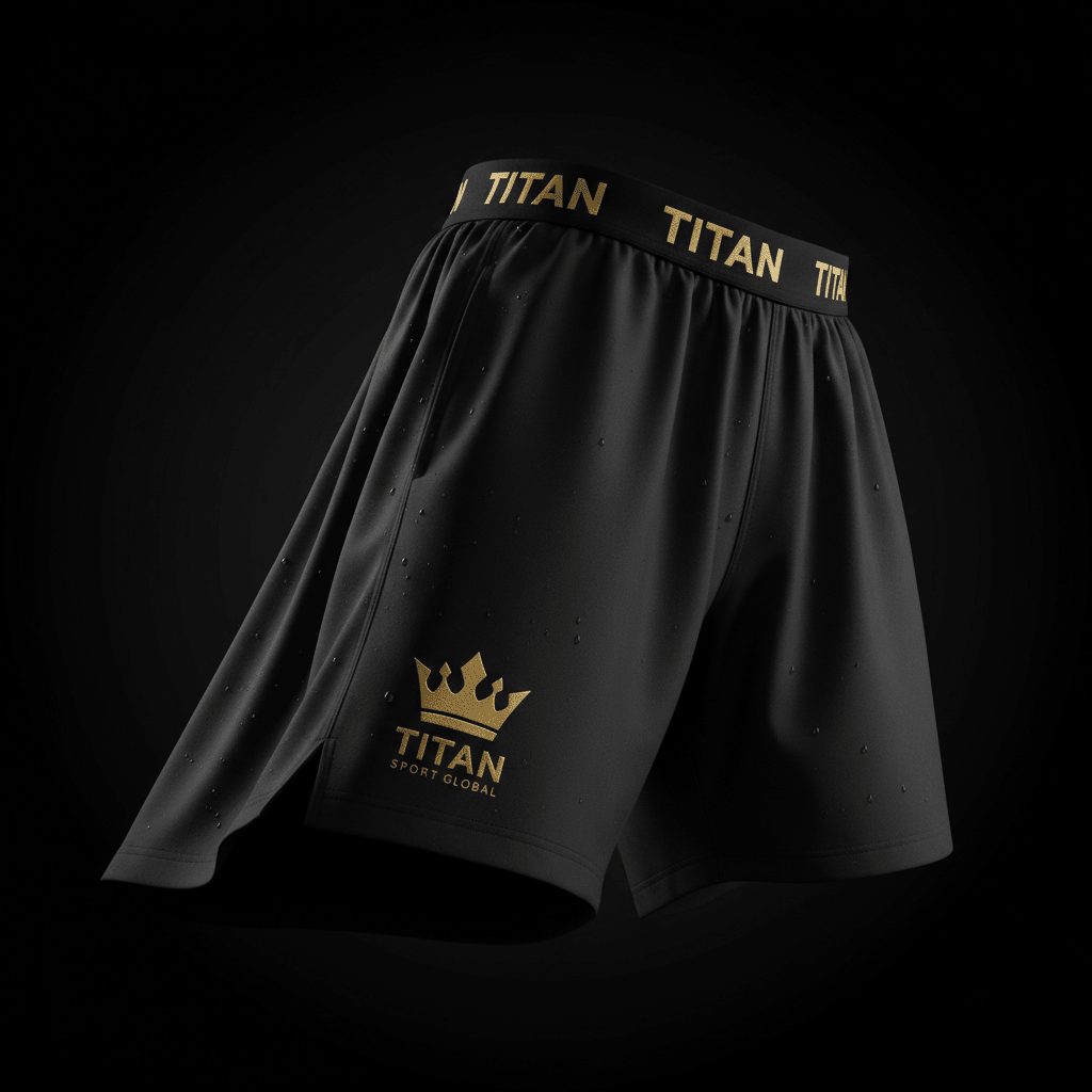 TITAN Swim Drag Shorts Blackout Crown — matte black with gold crown logo