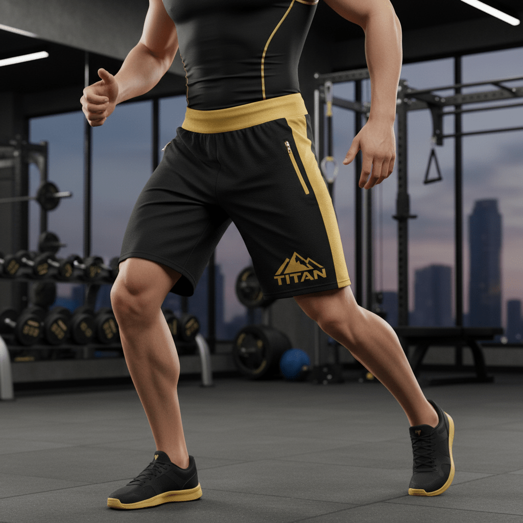TITAN Performance Training Shorts - Black & Gold Athletic Shorts