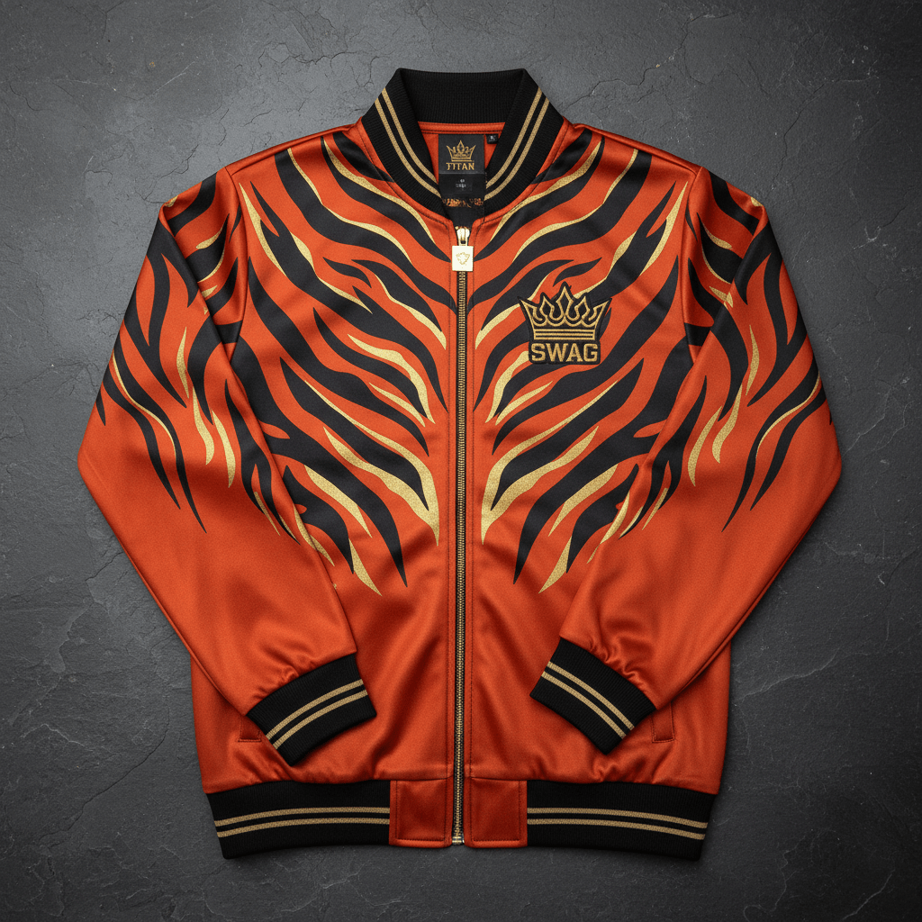 TITAN Men's Tiger Flame Crown Track Jacket — Apex King SWAG Edition