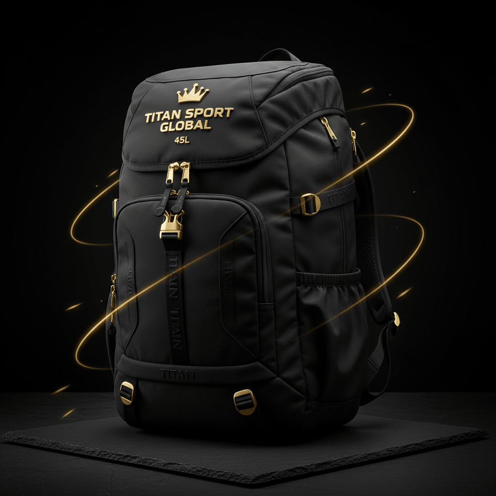 TITAN Hiking Backpack 45L Crown Edition — matte black with gold crown logo