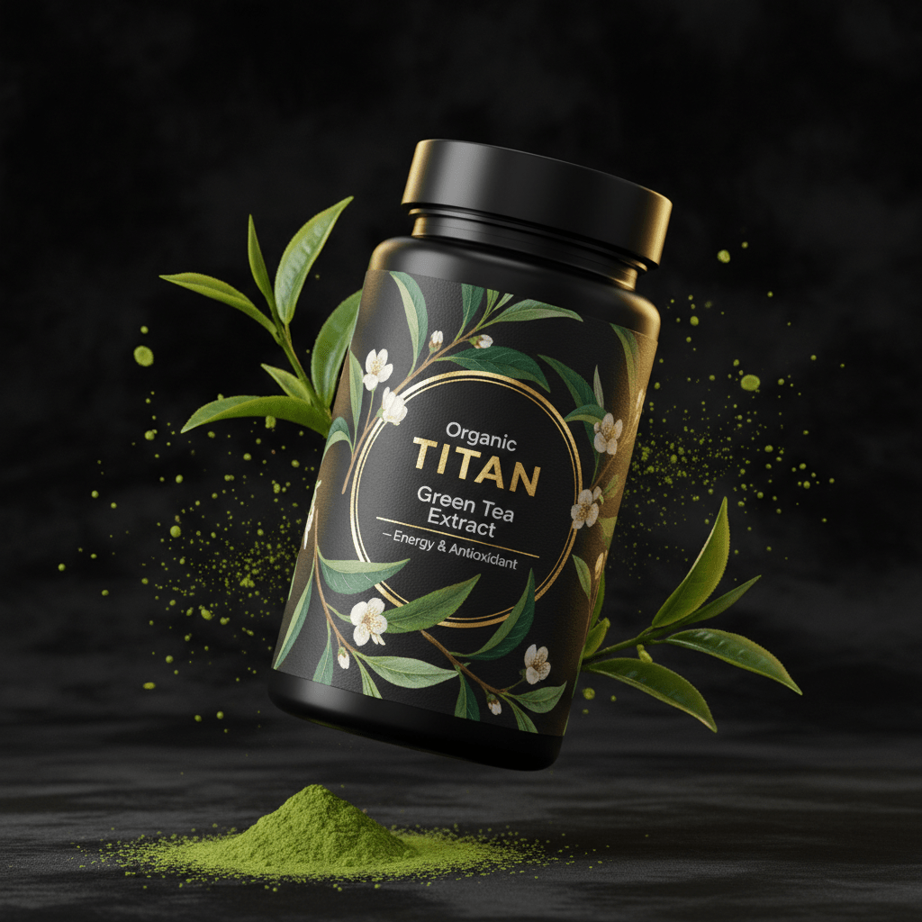 TITAN Organic Green Tea Extract Energy & Antioxidant — ultra-premium luxury editorial product shot