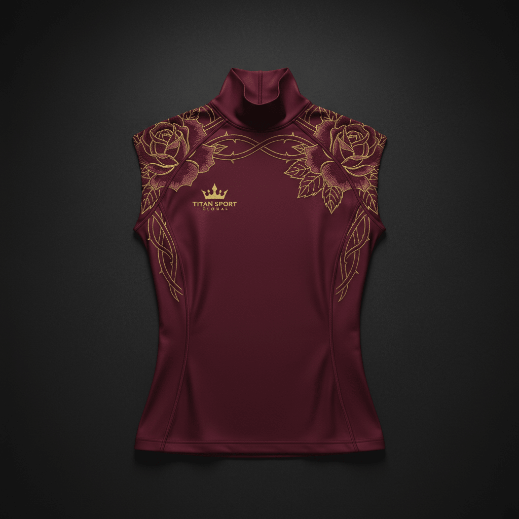 TITAN Women's Thermal Slimming Turtleneck Base Layer Burgundy Rose Crown Edition flat lay