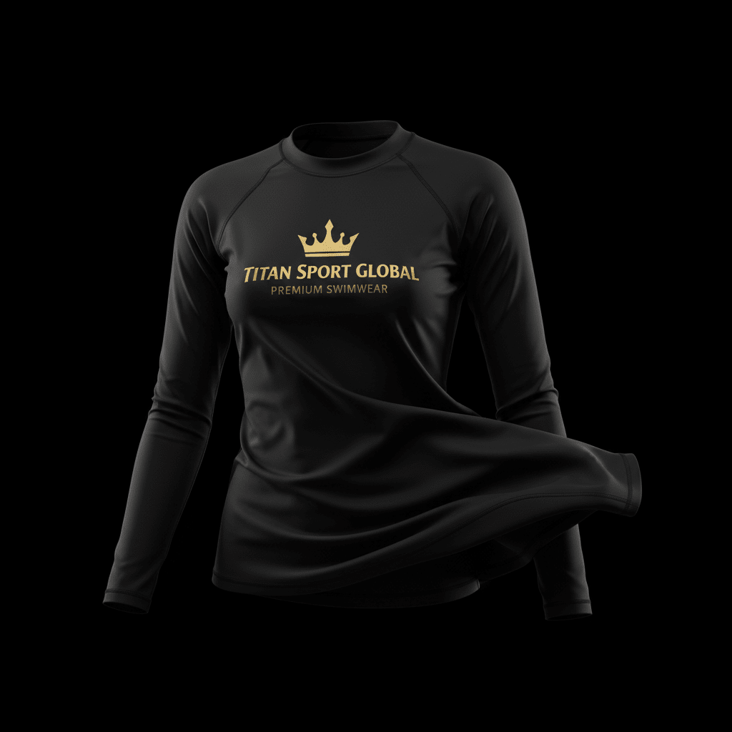 TITAN Women's Rash Guard Blackout Crown Series — matte black with gold crown logo