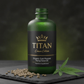 TITAN Organic Hemp Seed Oil Cold-Pressed Crown Edition — premium dark green frosted glass bottle product shot