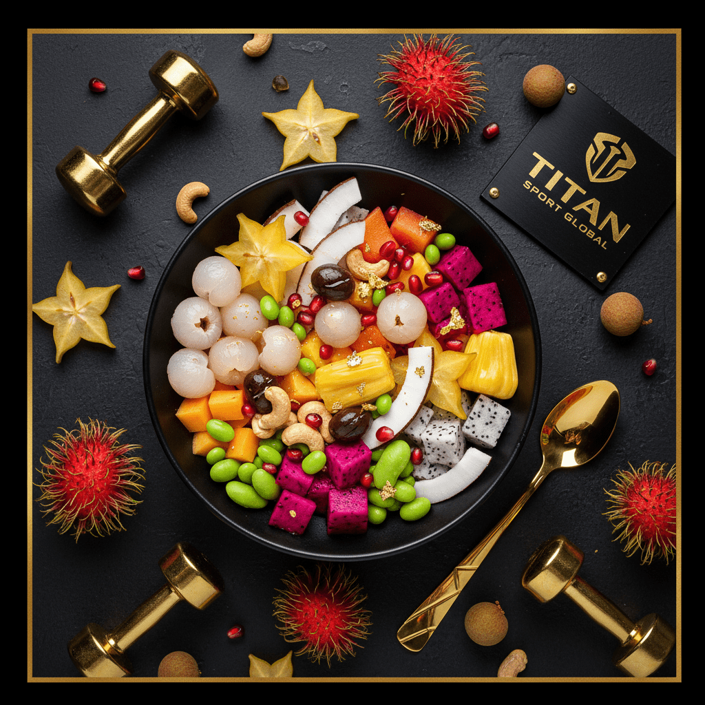 TITAN Asian Exotic Superfruit Vitamin Bowl flat lay dark luxury