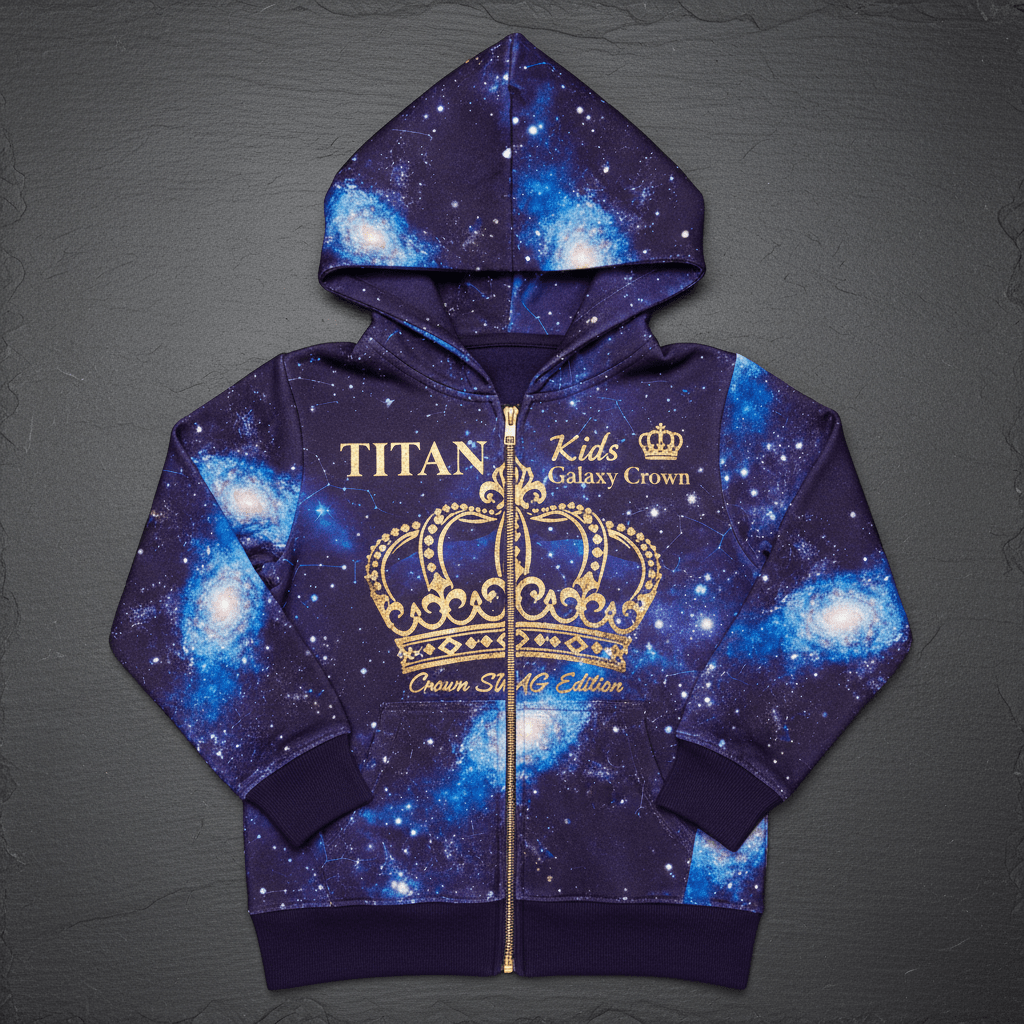 TITAN Kids Galaxy Crown Full Zip Hoodie — Cosmic Royals SWAG Edition