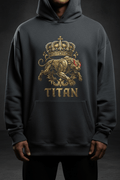 TITAN Panther Crown Oversized Hoodie in Charcoal Grey with gold panther crown graphic