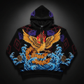 TITAN Crown Edition Tattoo Art Men's Heavyweight Lounge Hoodie - bold colorful tattoo artwork on matte black 400GSM fleece