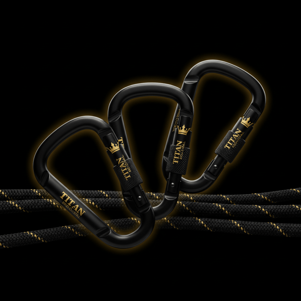 TITAN Carabiner Set Blackout Gold — matte black with gold crown logo