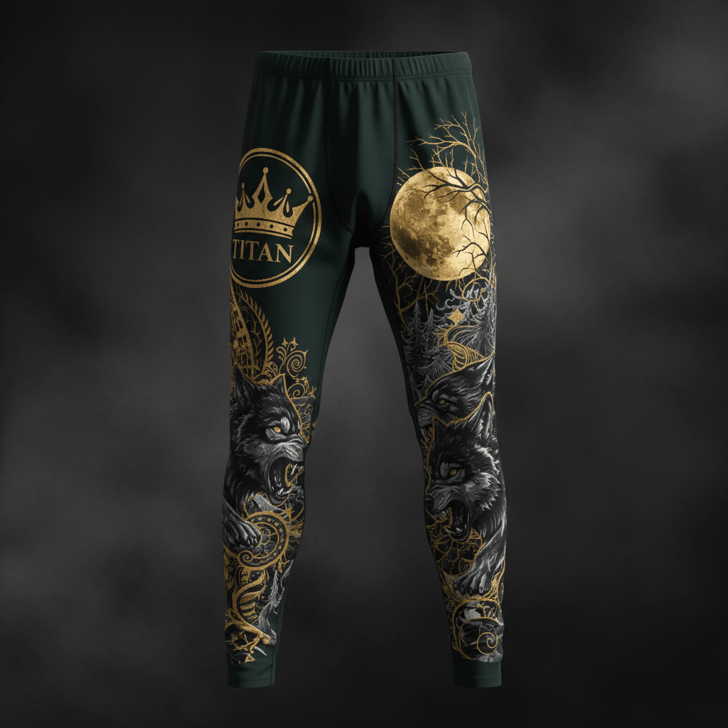 TITAN Men's Compression Slimming Long Johns Black Wolf Pack Crown Edition flat lay