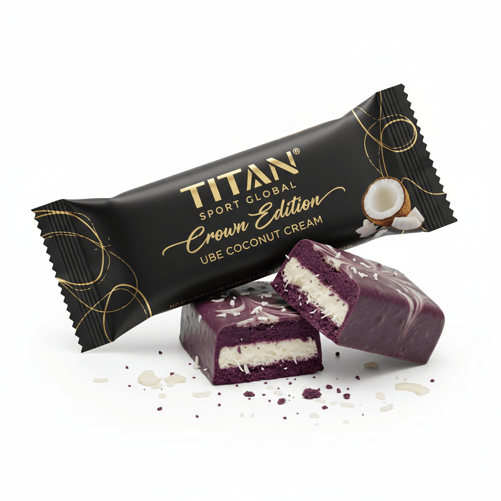 Crown Edition Ube Coconut Cream Protein Bar — matte black gold foil wrapper