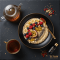 TITAN Bolivian Quinoa Power Breakfast Bowl flat lay dark luxury