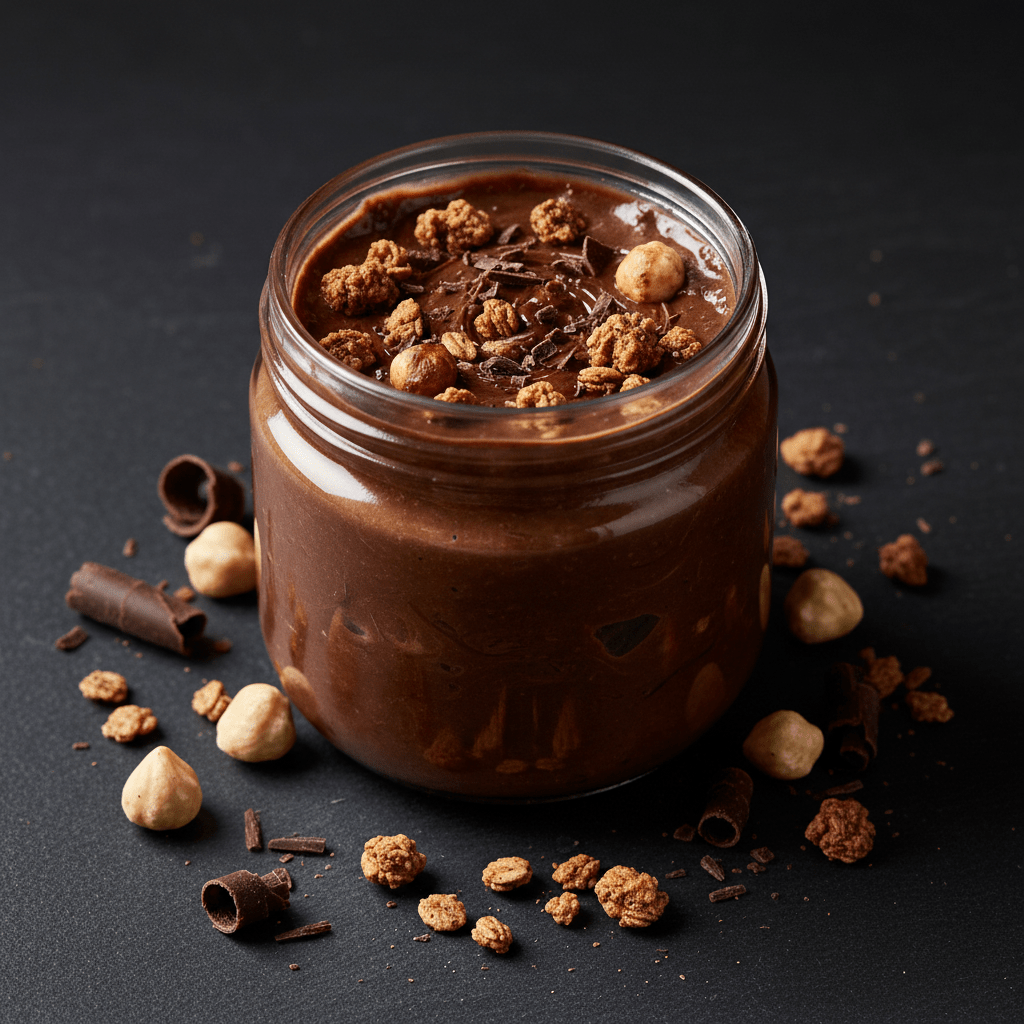 TITAN Protein Granola Butter – Dark Chocolate Hazelnut, premium product photography