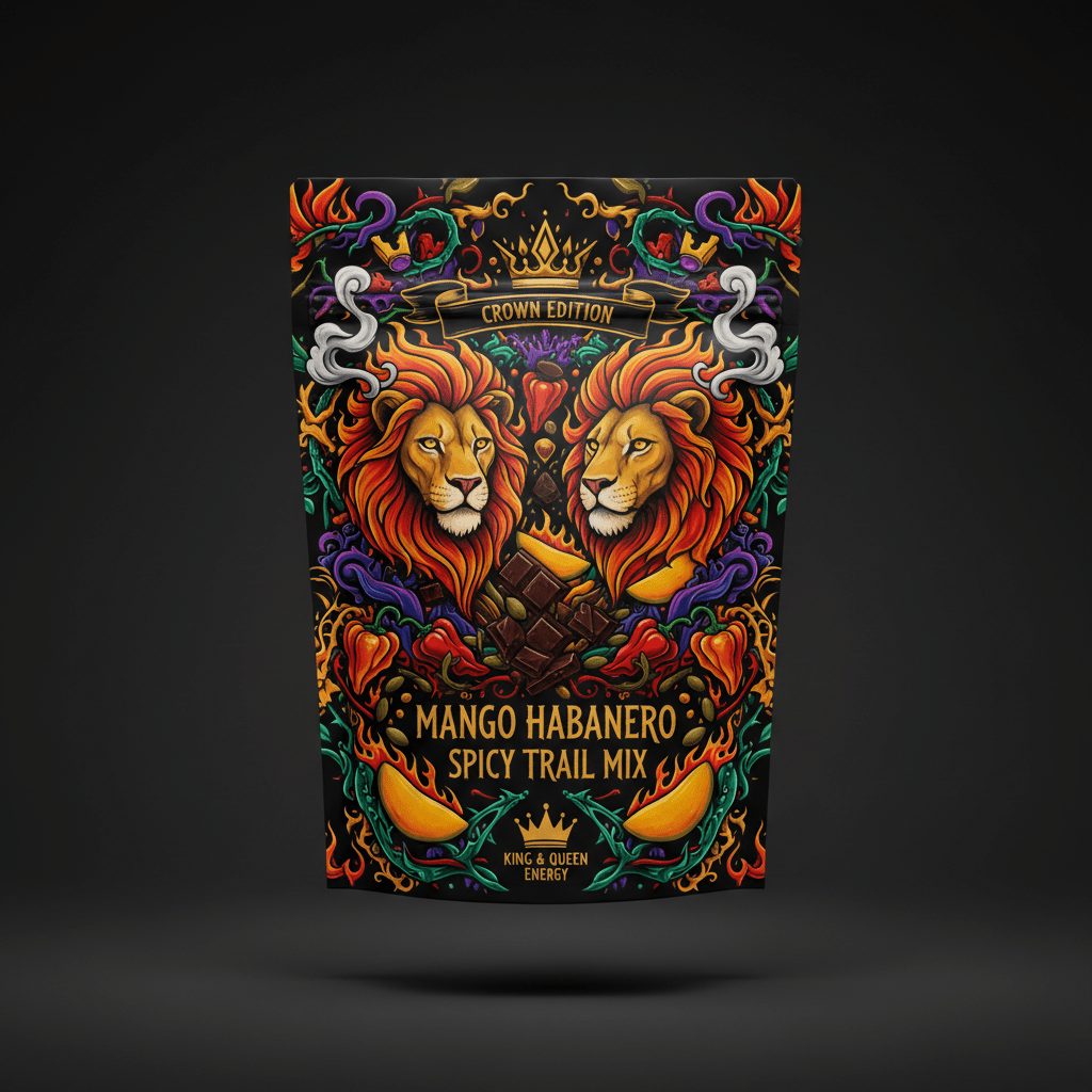 TITAN Mango Habanero Spicy Trail Mix — Crown Edition bold tattoo-style artwork
