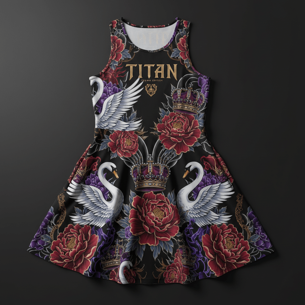TITAN Women's Athletic Dress - Crown Edition tattoo-style artwork