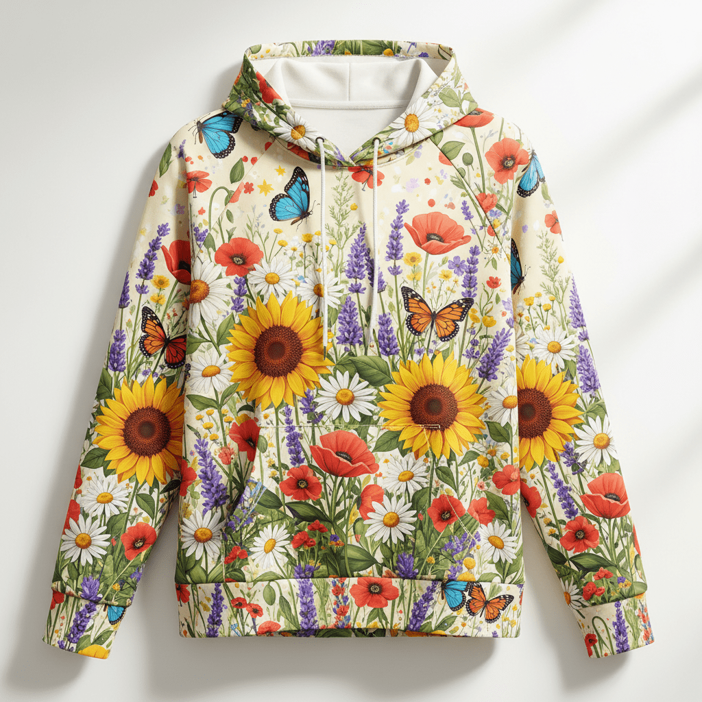 TITAN Women's Performance Hoodie — Wildflower Meadow vibrant floral design