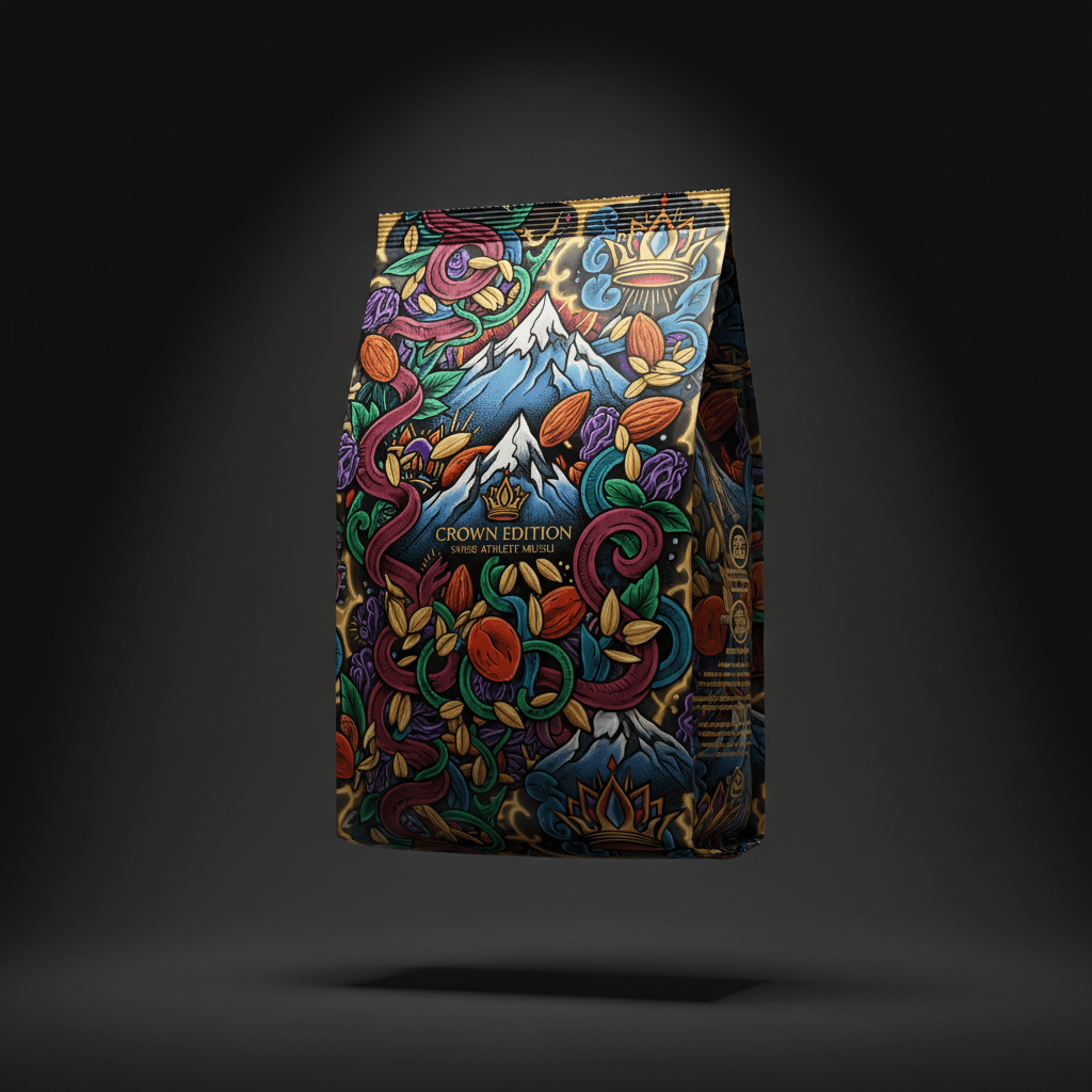TITAN Athlete Muesli Swiss Style — Crown Edition bold tattoo-style artwork