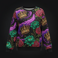 TITAN Crown Edition Tattoo Art Women's Lounge Crewneck - bold galaxy lotus tattoo artwork on matte black heavyweight fleece