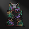 TITAN Crown Edition Tattoo Art Women's Lounge Racerback Tank - bold dragonfly bloom tattoo artwork on matte black pima cotton
