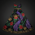 TITAN Crown Edition Tattoo Art Women's Lounge Maxi Dress - bold colorful tattoo artwork on matte black satin fabric