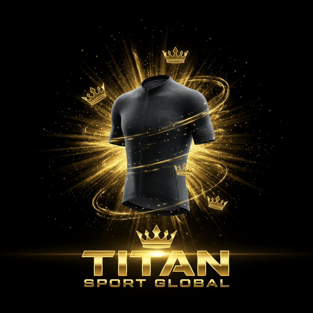 TITAN SPORT GLOBAL cycling jersey with gold crown branding on dark background