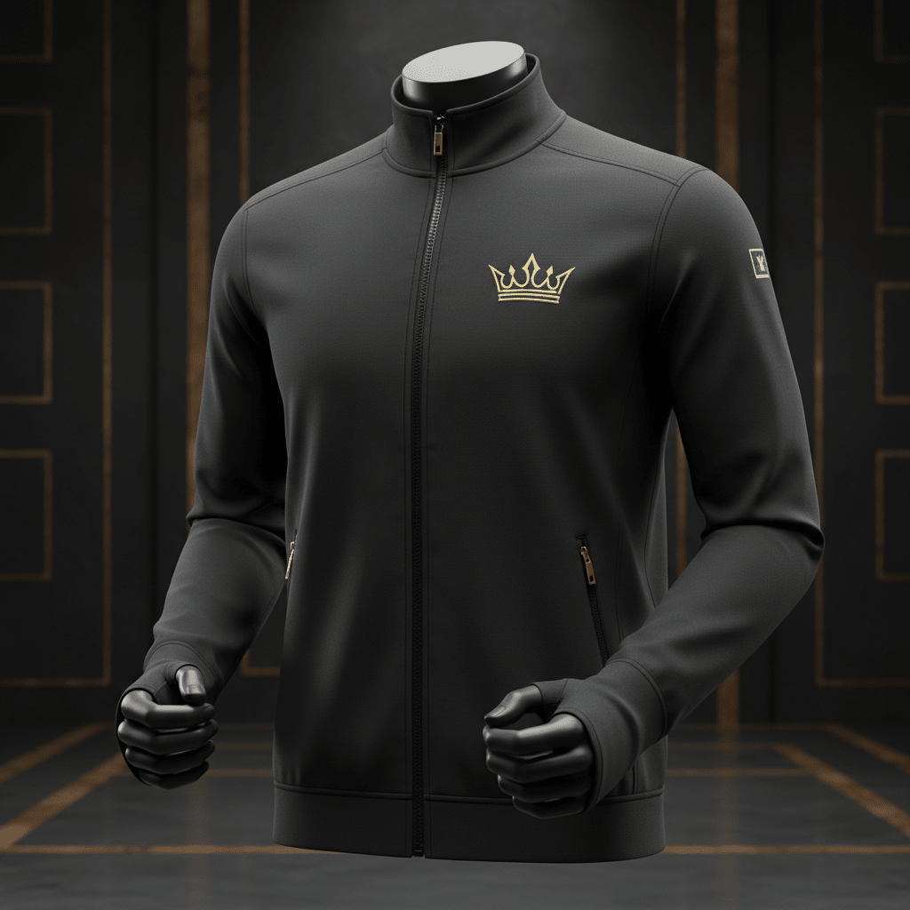 TITAN Volleyball Warm-Up Jacket Crown Edition matte black gold crown logo full-zip thumbhole cuffs ghost mannequin