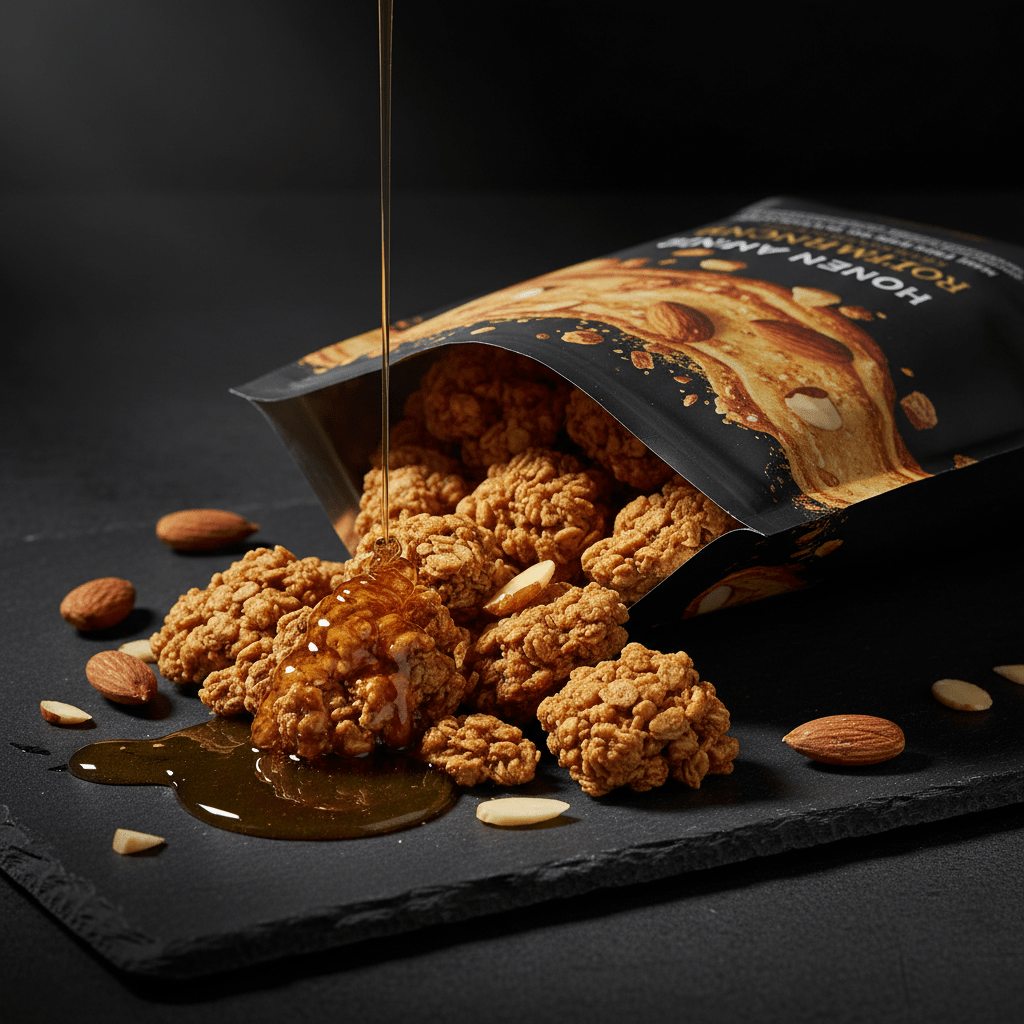 TITAN Protein Granola – Honey Almond Crunch, premium product photography