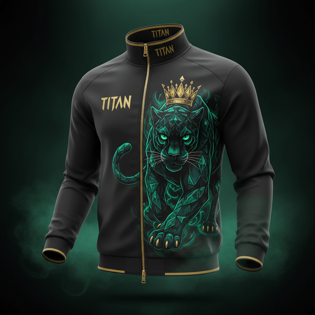 TITAN Elite Zip-Up Track Jacket Men's Black & Gold — Crowned Black Panther Edition