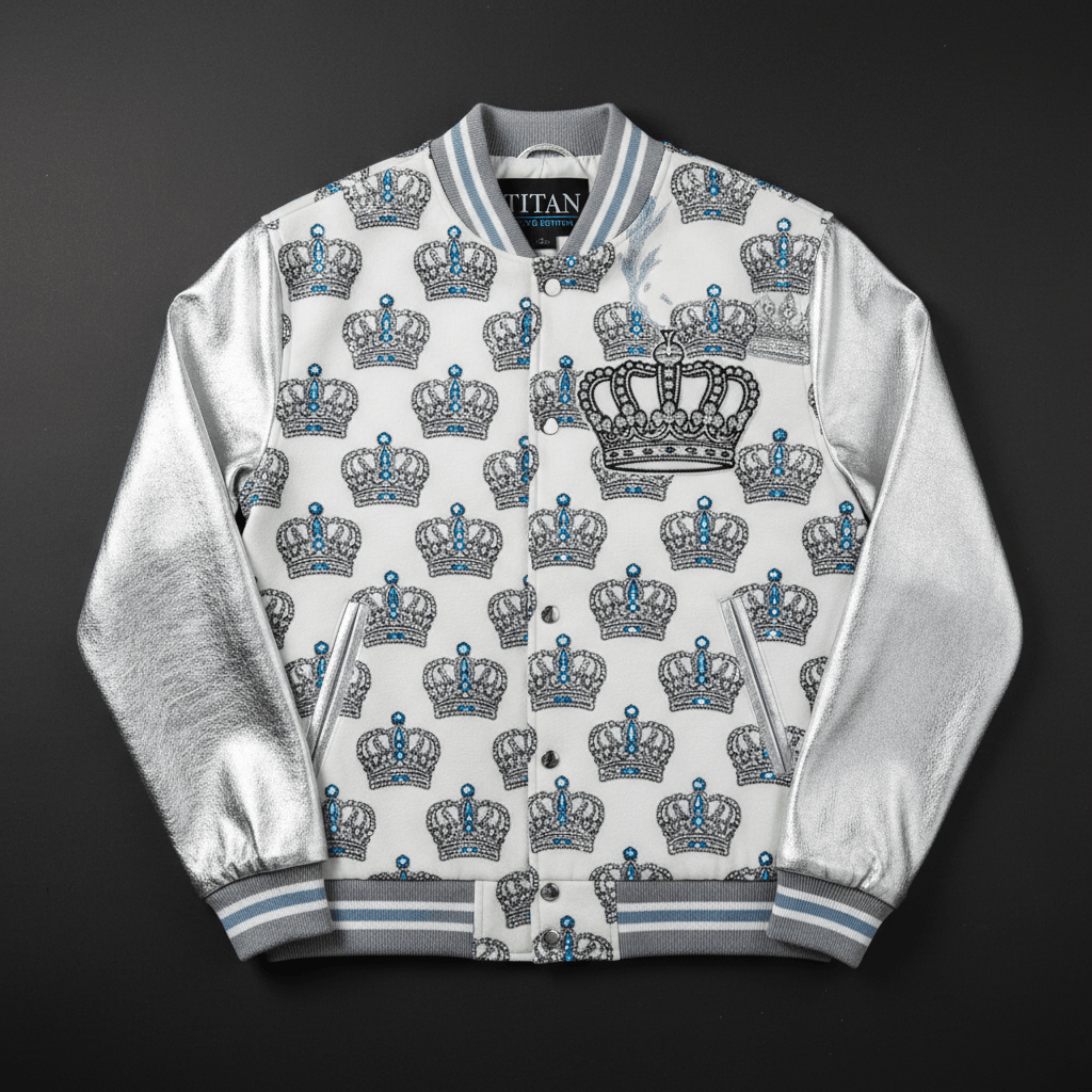 TITAN Men's Diamond Ice Crown Varsity Jacket — Frozen Royalty SWAG Edition