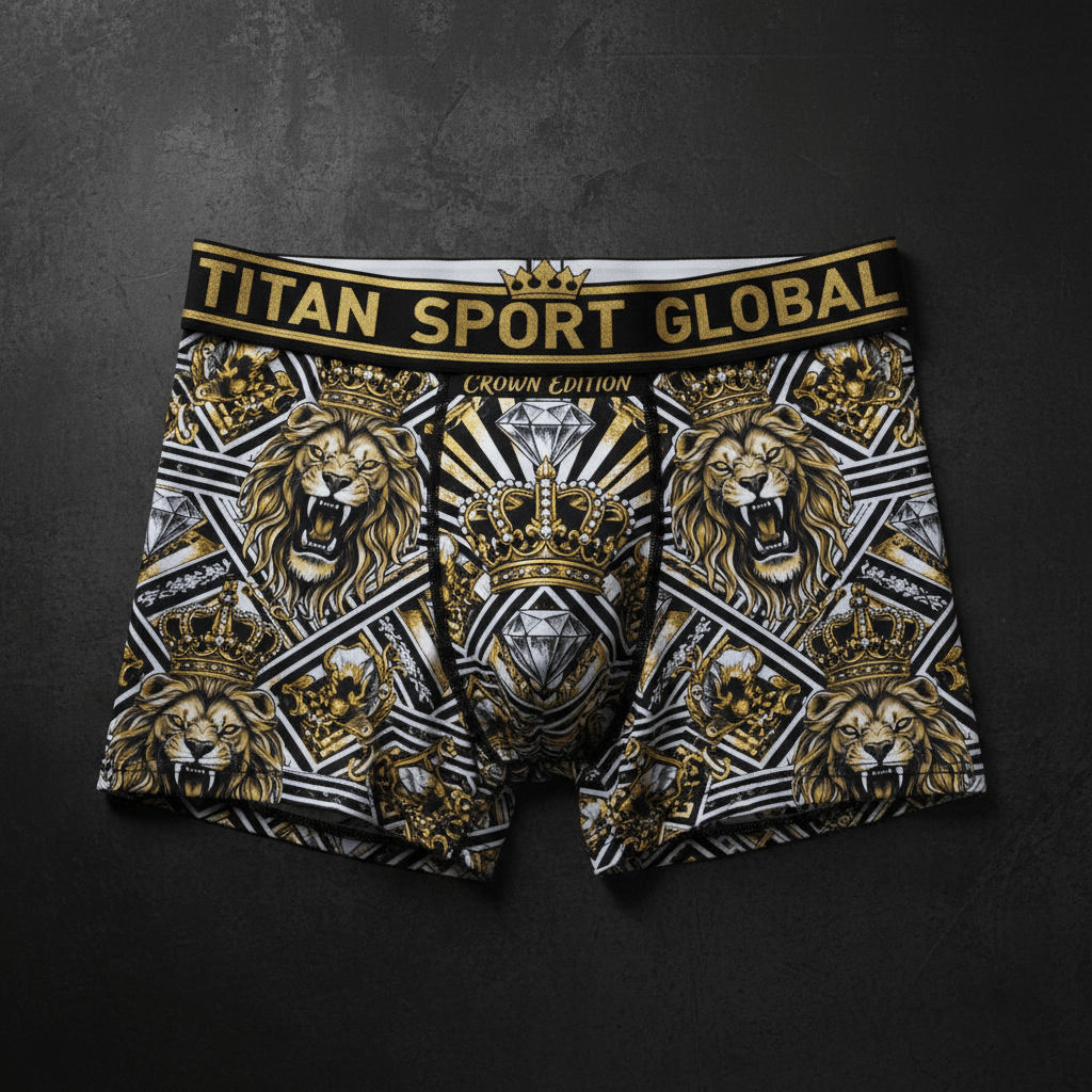 TITAN Crown Edition Men's White Lion Athletic Trunks — White & Gold