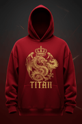 TITAN Dragon Crown Oversized Hoodie in Crimson Red with gold dragon crown graphic