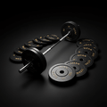TITAN Barbell & Weight Plate Set — Olympic barbell with black rubber plates and gold crown logo