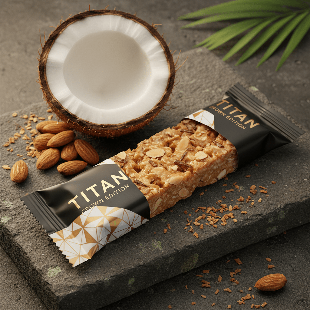TITAN Vegan Protein Bar Coconut Almond Crown Edition — 20g protein toasted coconut almonds vegan product shot