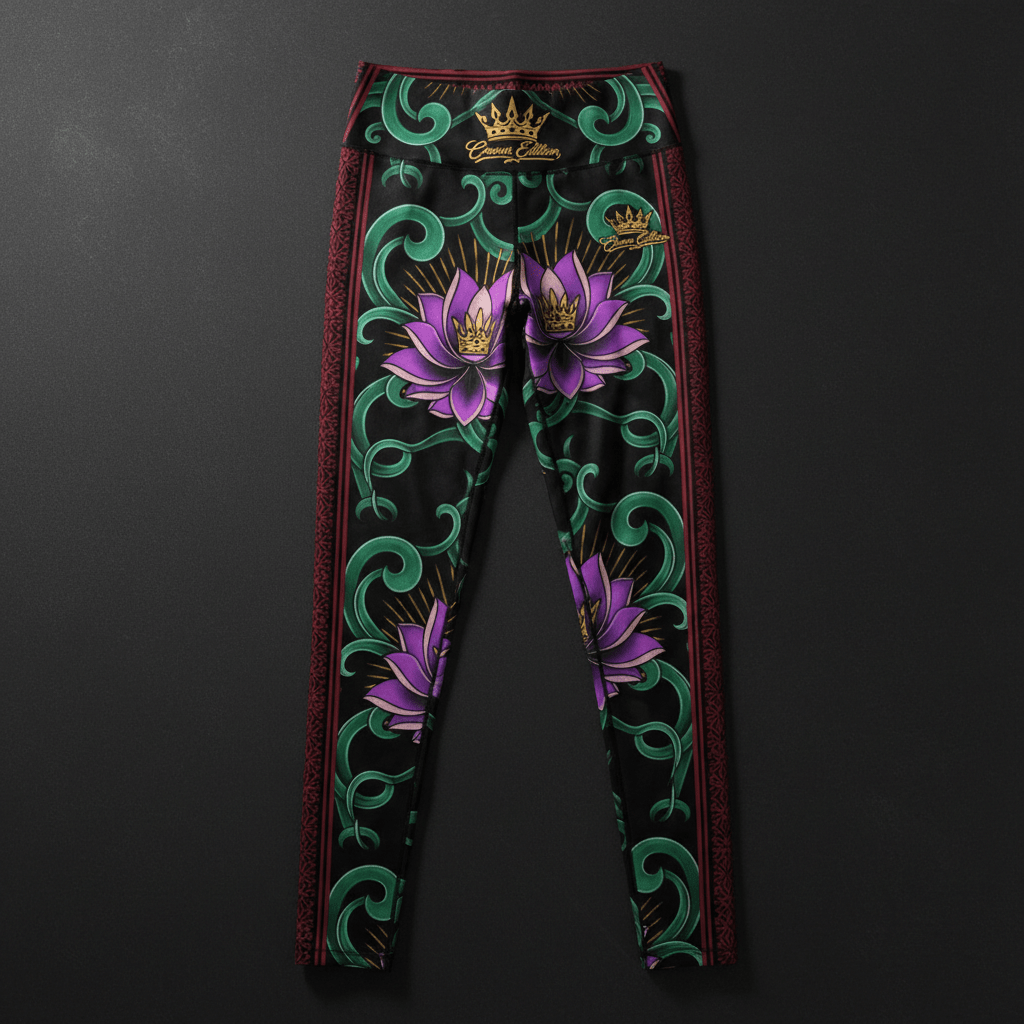 TITAN Crown Edition Tattoo Art Women's Lounge Athletic Leggings - bold colorful tattoo artwork on matte black performance fabric