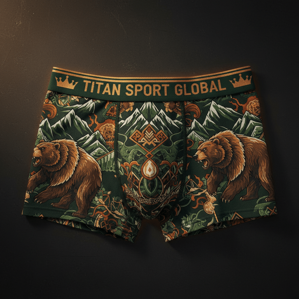 TITAN Crown Edition Men's Iron Bear Boxer Briefs — Forest Green & Copper Gold