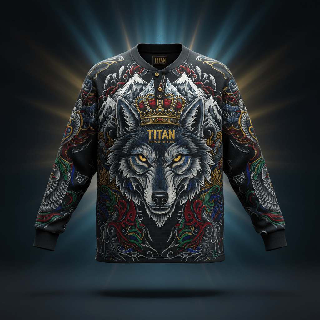 TITAN Men's Thermal Henley - Crown Edition tattoo-style artwork