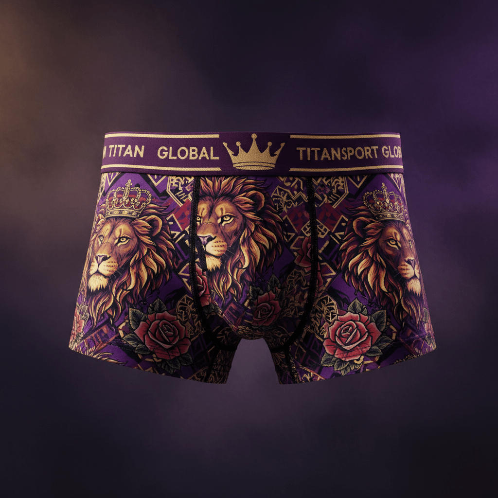 TITAN Crown Edition Men's Royal Lion Boxer Briefs — Plum Purple & Gold