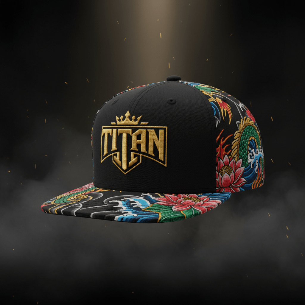 TITAN Embroidered Snapback Cap - Black & Gold Crown Edition