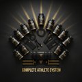 TITAN Athlete Essentials Bundle — 12 premium matte black Crown Edition products arranged in a royal crown formation with gold light rays on dark studio background